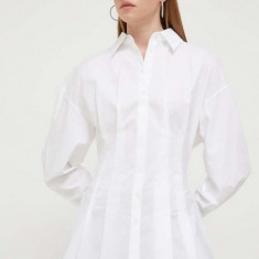 HUGO camasa din bumbac femei, culoarea alb, cu guler clasic, slim