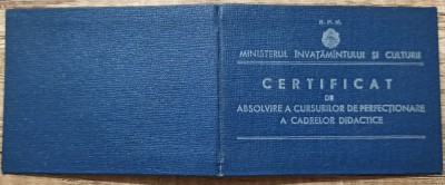 Certificat de absolvire a cursurilor de perfectionare a cadrelor didactice 1958 foto