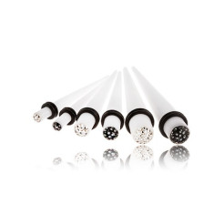 Expander pentru ureche, din acrilic - alb, smălțuit, zirconiu - Lățime: 6 mm , Culoare zirconiu piercing: Negru - K