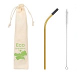 Set Pai Inox Auriu cu Varf Silicon, Perie Curatare si Husa - Reutilizabil, 21.5cm