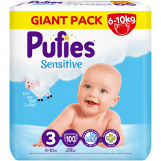 Scutece Pufies Sensitive, Marimea 3 Midi, 6-10 kg, 100 buc, Giant Pack