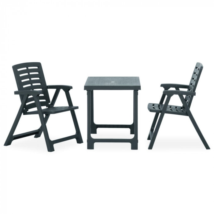 Set mobilier de bistro pliabil, 3 piese, verde, plastic