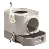 FEANDREA Litiera pentru pisici XXL cu capac, tava extensibila si accesorii incluse, din plastic PP, 54x43x40 cm, gri deschis Household NewTrend