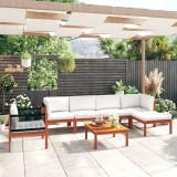 Set Mobilier Gradina Gossi, 7 Piese, Lemn Acacia, Perne Crem, Colt/Mijloc/Fotoliu/Taburet/Masa