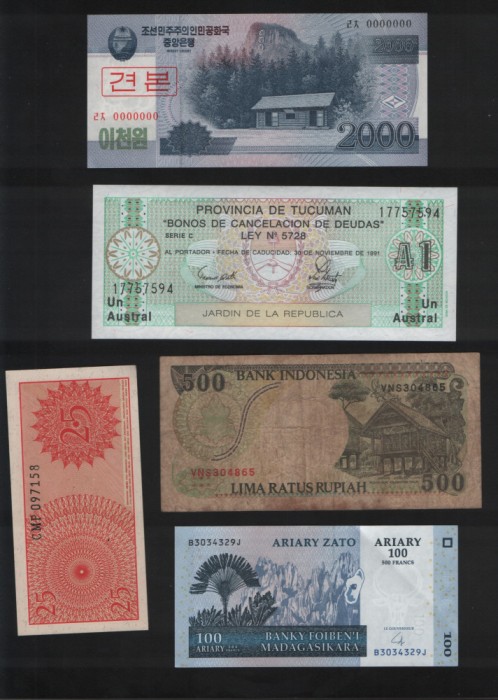 Set 5 bancnote de prin lume adunate (cele din imagini) #119