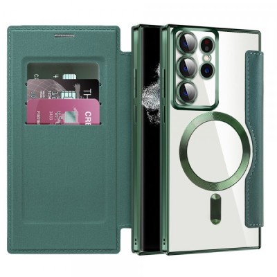 Husa MagSafe pentru Samsung Galaxy S22 Ultra 5G S908, Techsuit, SmartMag Book, Verde foto