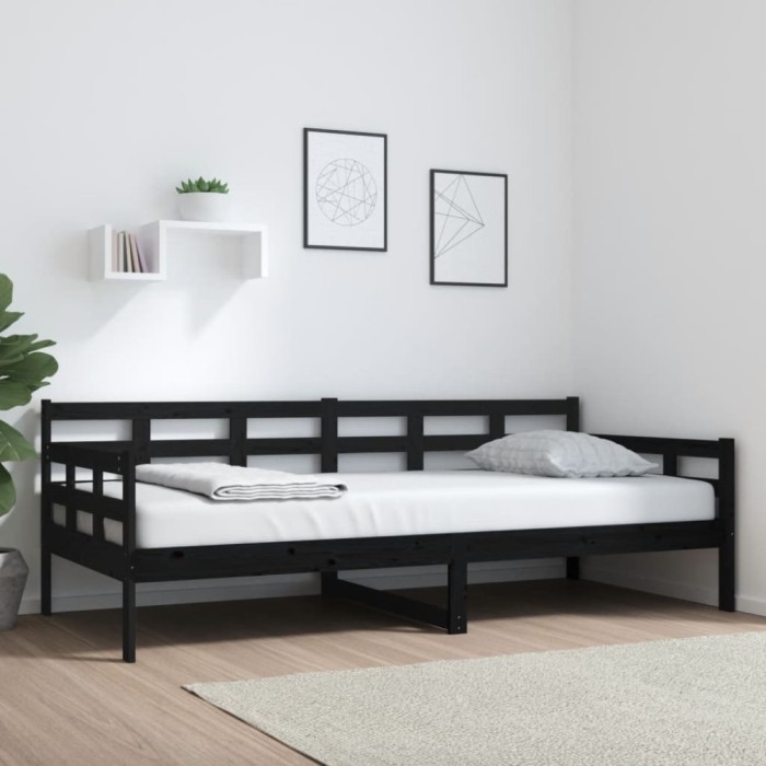 vidaXL Pat de zi, negru, 90x200 cm, lemn masiv de pin 820361