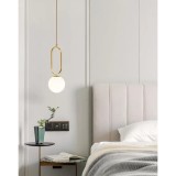 Lustra suspendata, dulie E27, glob sticla alb, corp auriu, bec maxim 40W, lungime reglabila maxim 1 m