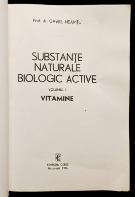 Substantele Naturale Biologic Active 442 pag Vitaminele A B1 B6 B12 C D E PP K F foto