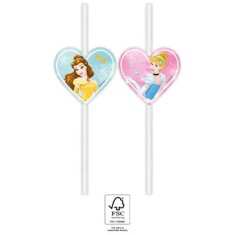 Set 4 paie pentru bautura din hartie, culoare roz cu printese Disney