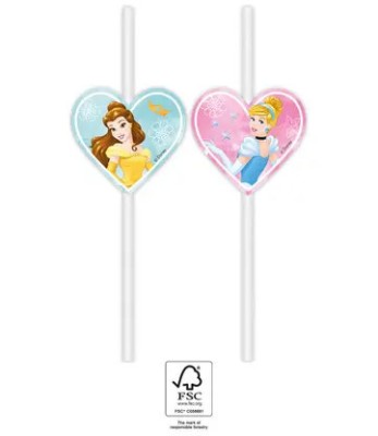 Set 4 paie pentru bautura din hartie, culoare roz cu printese Disney foto