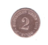 Moneda Germania 2 pfennig 1874 G, stare relativ buna, curata