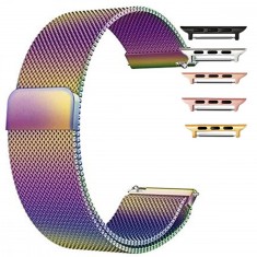 Curea otel, Milanese Slim Fit, compatibila Apple Watch 9|8|7|6|5|4|3|2|1 Series, 41mm|40mm|38mm, telescoape QR, Cameleon