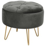Taburet, rotund, cu spatiu depozitare, catifea, gri grafit, max 80 kg, 38x33 cm, Caro, Akord, Akord Furniture Factory