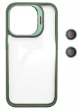 Husa Protectie din Policarbonat cu stativ si protectie camere, pentru iPhone 15 Plus, Verde