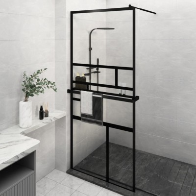 Paravan duș walk-in cu raft negru 90x195 cm sticlă ESG/aluminiu foto