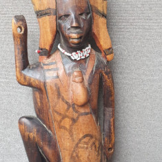 Statueta lemn mahon unicat hand made razboinic african, inaltime 31 cm