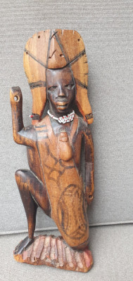 Statueta lemn mahon unicat hand made razboinic african, inaltime 31 cm foto