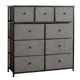 Comoda 9 Sertare Textile / 100x30x99cm - Antracit/negru