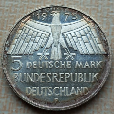 (S) MONEDA DIN ARGINT GERMANIA - 5 MARK 1975, LIT. F, PROTECTIA MONUMENTELOR