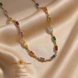 Colier Chromia cu cristale multicolore dreptunghiulare, placat cu aur 18K, 50 cm, Brazilia