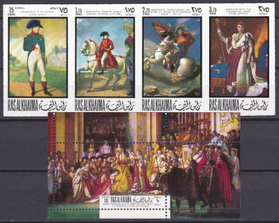 DB1 Ras al Khaima Napoleon 4 v. Nedantelate + SS MNH foto