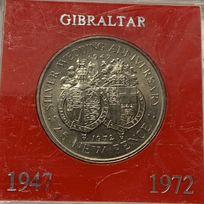 Gibraltar 25 new pence 1972 Elizabeth II (Silver Wedding) foto