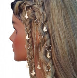 Cumpara ieftin Accesorii pentru Codite Afro, Box Braids, Inele si Fluturi, Set 12 Bucati Gold