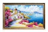 Cumpara ieftin Tablou inramat peisaj Grecia pictat manual, O zi minunata, 110x70cm ulei pe panza, Constantin Feraru