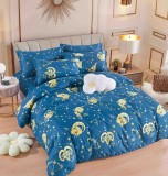 Cumpara ieftin Lenjerie pat single,bumbac finet,4 piese,cearceaf normal,albastra cu zodiac-A945, Jojo Home