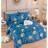 Lenjerie pat single,bumbac finet,4 piese,cearceaf normal,albastra cu zodiac-A945