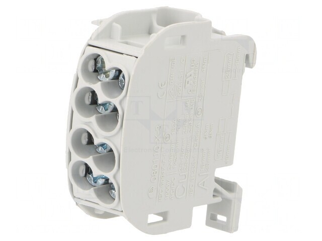 Bloc de Distribuție Gri 25mm&sup2;, 4 Borne