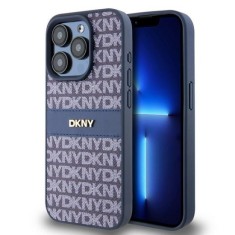 Husa iPhone 15 Pro - DKNY Leather Mono Stripe &amp; Metal Logo (DKHCP15LPRTHSLB) - Blue