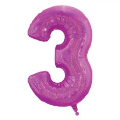 Balon folie metalizată fucsia holografică număr 3, dimensiune 60x41 cm, CMCLASS