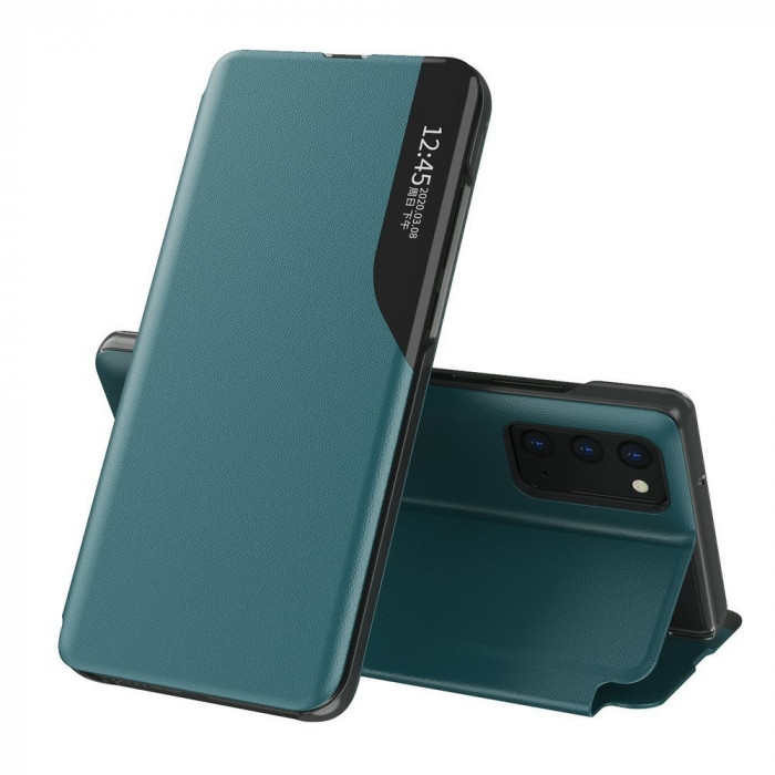 Husa pentru XIAOMI Redmi Note 9S - TPU Leather View Case (Verde Inchis)