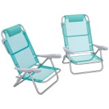 Outsunny Set 2 Scaune de Camping Pliabile cu Tetieră Căptușită și Spătar Reglabil &icirc;n 6 Poziții, 62x65x80 cm, Albastru | Aosom Romania