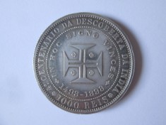 Rara! Portugalia 1000 Reis 1898 argint,moneda comemorativa 400 de ani de la descoperirea Indiei,in stare foarte buna,diametrul:37 mm,greutate:25 grame