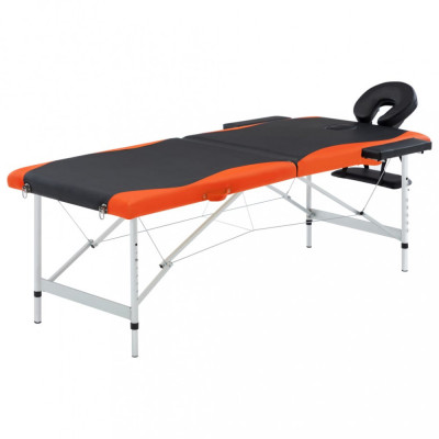 Masă pliabilă de masaj, 2 zone, negru și portocaliu, aluminiu foto