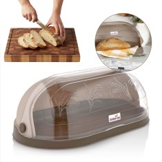 Cutie de Paine Koken, capacitate mare, suport pentru paine cu fereastra, design elegant, asamblare usoara, Plastic PP, Free BPA, 47x27,5x17cm - Brown