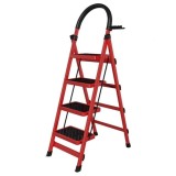 Cumpara ieftin Scara pliabila metalica 4 trepte, antiderapanta, compacta, rosie, 145 cm