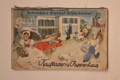 Kaufladen und Puppenhaus &ndash; Schreibers Stehauf-Bilderb&uuml;cher Nr. 322 &ndash; J.F. Schreiber 1937 &ndash; carte pop-up veche germană