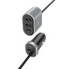 Incarcator Auto USB HOCO Z35, 1 X USB Tip-C - 3 X USB, 42W, Power Delivery, Cu Cablu, Gri Negru
