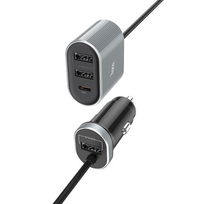 Incarcator Auto USB HOCO Z35, 1 X USB Tip-C - 3 X USB, 42W, Power Delivery, Cu Cablu, Gri Negru foto