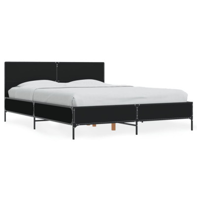 vidaXL Cadru de pat, negru, 140x190 cm, lemn prelucrat și metal foto
