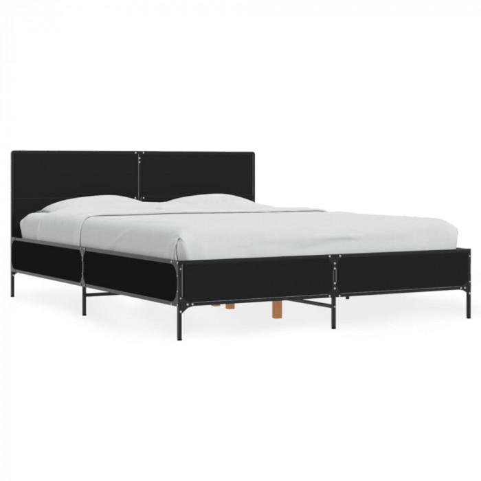 vidaXL Cadru de pat, negru, 140x190 cm, lemn prelucrat și metal