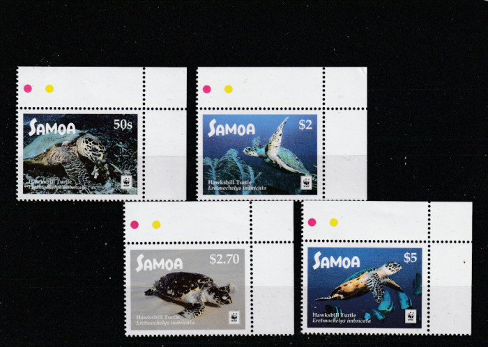 Samoa 2016-Fauna,WWF,Testoase,Serie 4 valori,colt de coala (st),MNH,Mi.1348-1351
