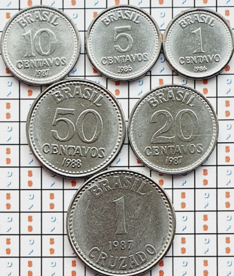 set 6 monede Brazilia 1, 5, 10, 20, 50 centavos 1 cruzado 1986 - 1988 UNC - A028 foto