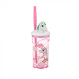 Pahar cu pai si model Unicorn, 360 ml, 18x7 cm, Plastic, ATU-080417