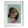 G22. Tablou, Romantism original in pastel, inramat, 32x42cm, Portrete, Impresionism