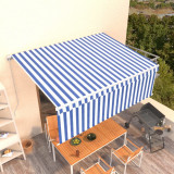 VidaXL Copertină retractabilă manual cu stor, albastru&amp;alb, 4x3 m